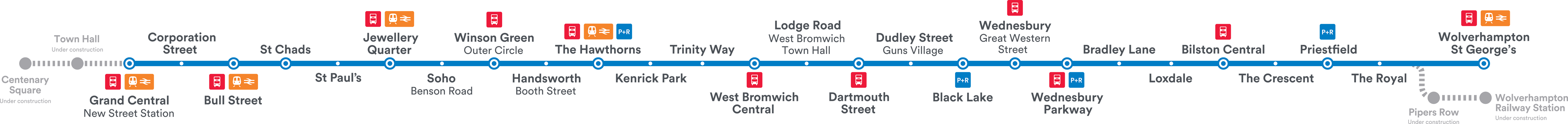 West Midlands Metro Route Map