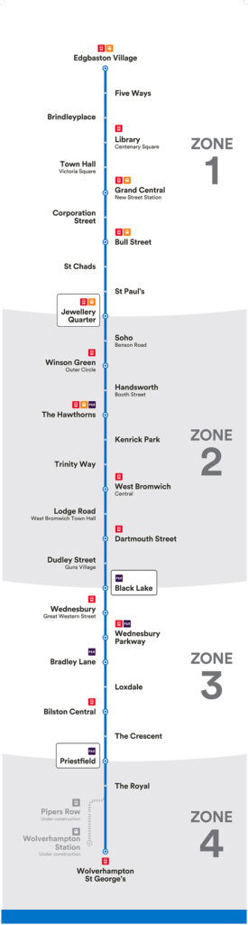 West Midlands Metro Zonal Map Vertical