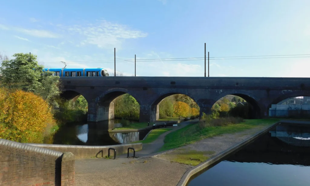 Metro on Viaduct in Brierley Hill