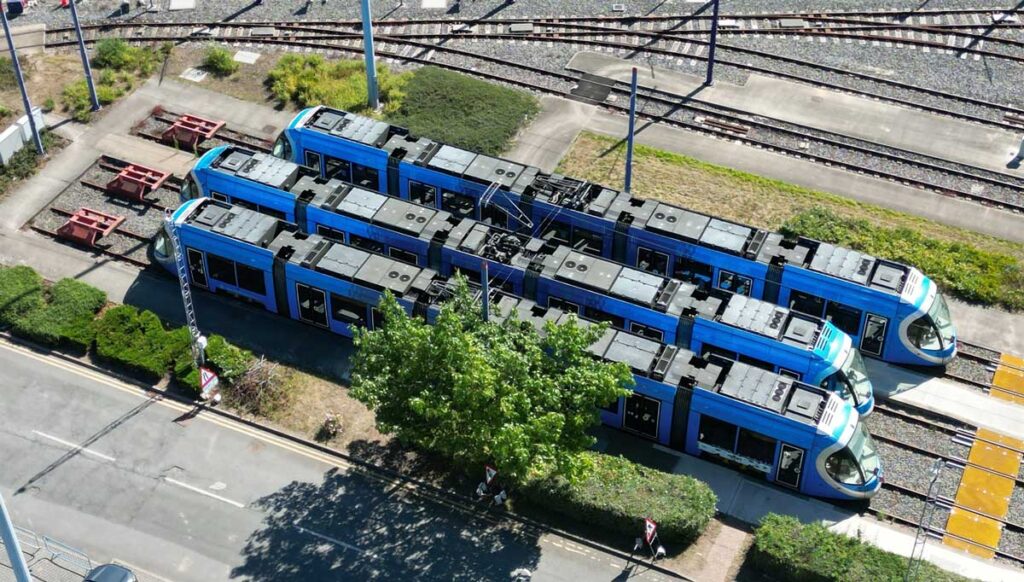 Overhead image of West Midlands Metro depot